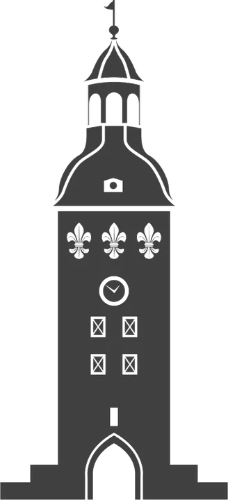 Signet des Uhrturms, Turm mit Uhr, Laterne und Wetterfahne
